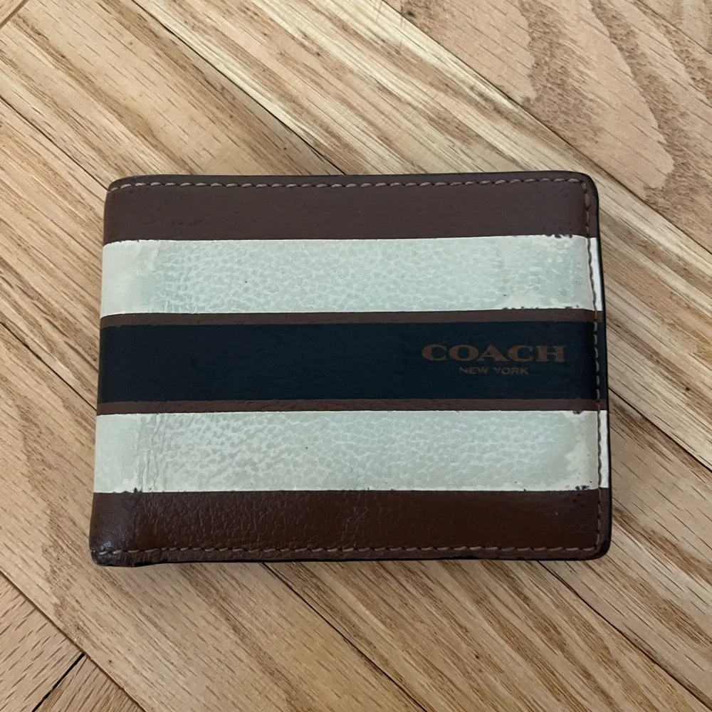 Coach Brown and Cream Striped Wallet - Picture 1 of 5